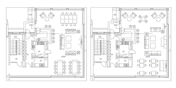 Symboles de meubles de café standard sur les plans d'étage — Image vectorielle