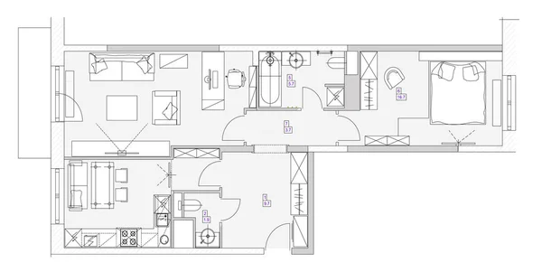 Conjunto de símbolos de mobiliário de sala de estar padrão — Vetor de Stock