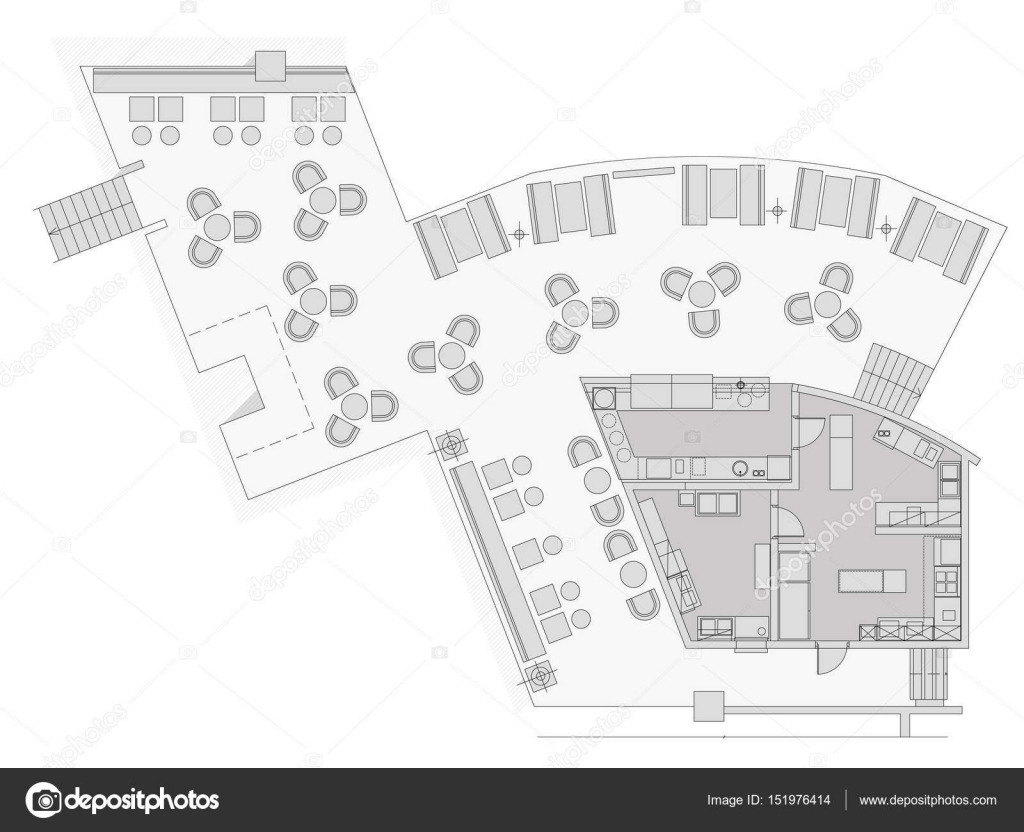 Standard Cafe Furniture Symbols On Floor Plans Stock Vector