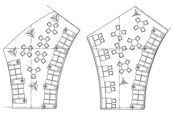 建築計画で使用される標準的な家具の記号 — ストックベクタ