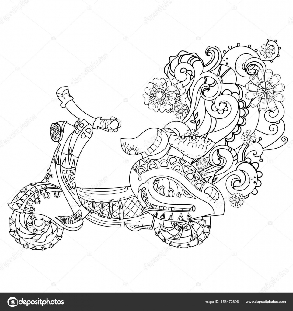 Motor Scooter Doodle In Nice Sixties StyleHand Drawn DoodleVector Zen Art IllustrationFloral OrnamentSketch For Tattoo Or Adult Coloring Pages Motor Scooter Doodle In Nice Sixties StyleHand Drawn DoodleVector Zen Art IllustrationFloral OrnamentSketch For Tattoo Or Adult Coloring Pages