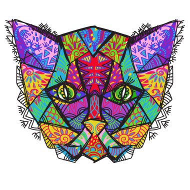 El çizilmiş doodle anahat kedi başlığı