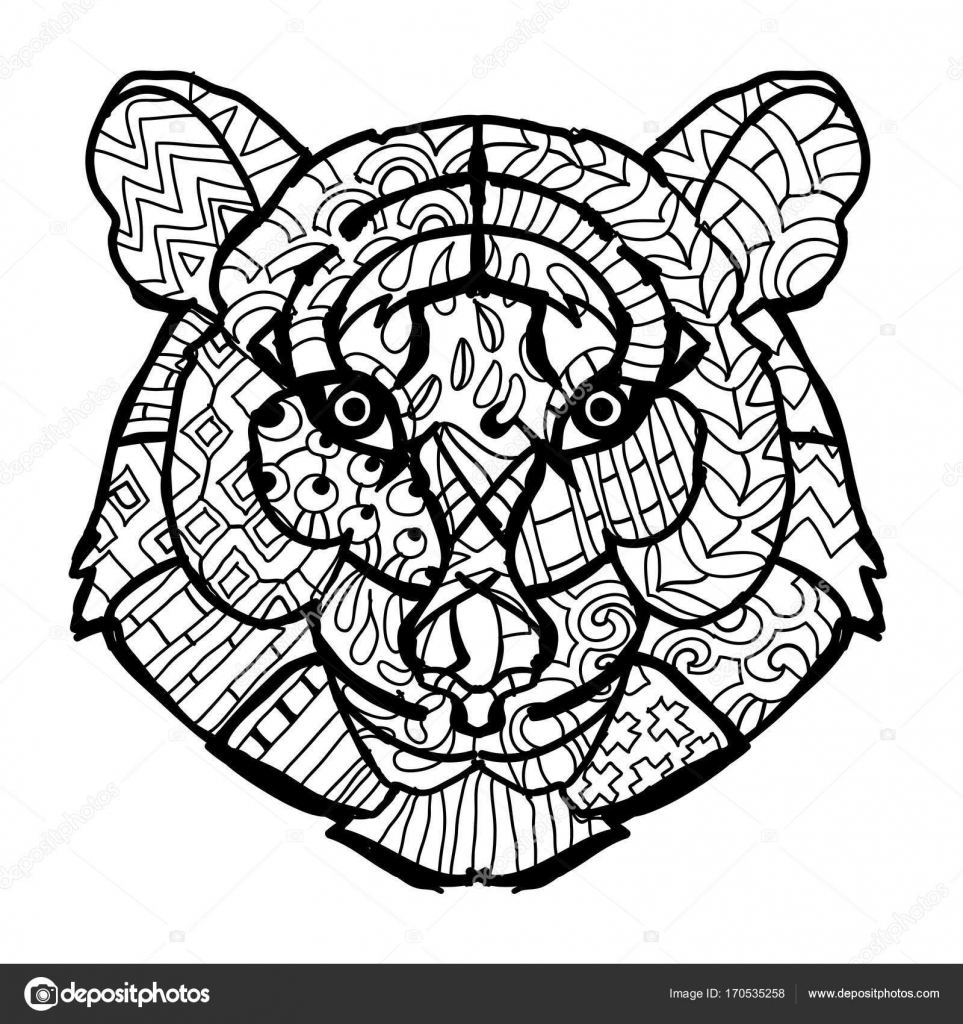 Hand Drawn Doodle Outline Tiger Head Decorated With OrnamentsVector Zen Art IllustrationFloral OrnamentSketch For Tattoo Or Coloring PagesBoho Style