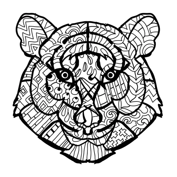 Dibujado a mano garabato contorno cabeza de tigre — Vector de stock