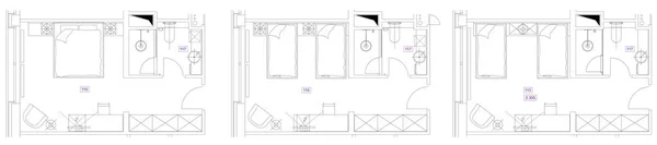 建築計画で使用される標準的な家具の記号 — ストックベクタ