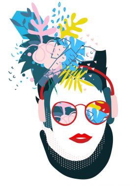 Soyut çiçek öğeler papercut kolaj