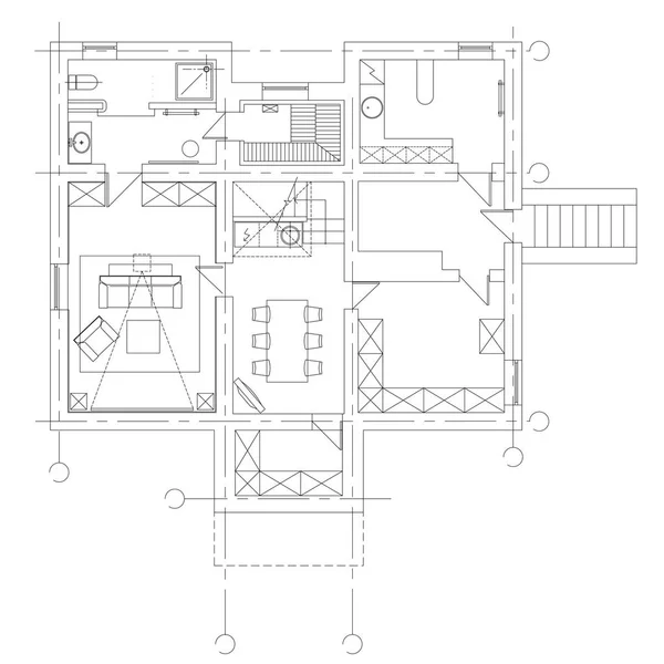 Conjunto de símbolos de mobiliário de sala de estar padrão — Vetor de Stock