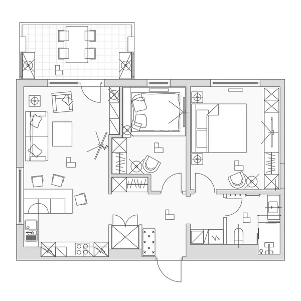 Mimarlık geçmişi. Eps10 vektör illüstrasyon Düz oda tasarım Üst görünüm planı.