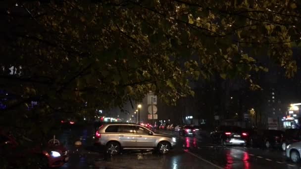 젖은 눈, 러시아, 세인트 피터 스 버그, 26 10 월 2016에서에서 자동차와 함께로 보기 — 비디오