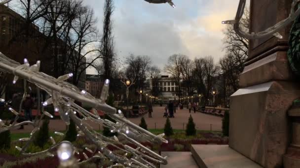 Finland Helsinki 2017 Christmas Atmosphere Streets Helsinki Artificial Branches White — Stock Video