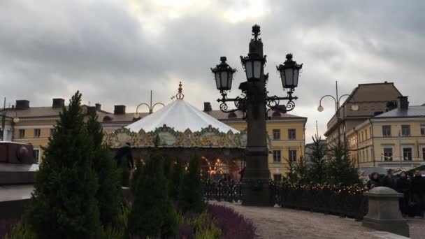 Finland Helsingfors Dec 2017 Julstämning Torget Tall Gran Tuja Ljung — Stockvideo