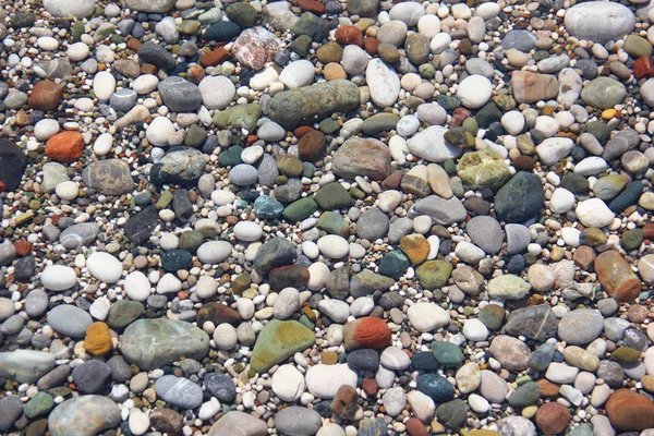 Çok Renkli Küçük Pürüzsüz Taş Üstünde Belgili Tanımlık Dip Sahilde — Stok fotoğraf