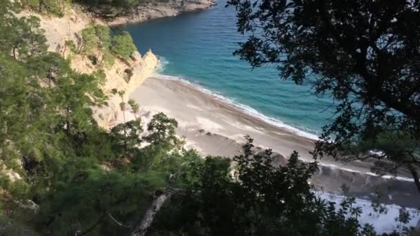 Vista Della Spiaggia Altezza Mare Turchese Spiaggia Volte Sabbia Bianca — Video Stock