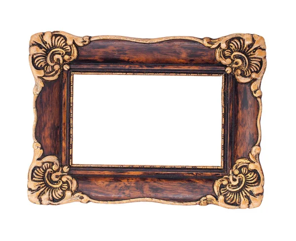 Sierlijke bruin en gouden barok frame geïsoleerd op de witte achterzijde — Stockfoto