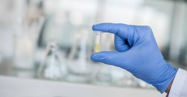 Örnek ile tüp bebek tutan laborant