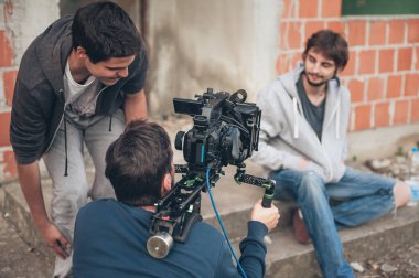 Sahne. Film sahnesi açık filme film ekibi