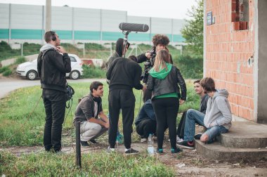 Sahne. Film sahnesi açık filme film ekibi