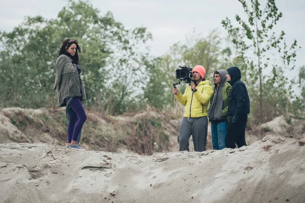 Behind the scene. Actress in front of the camera