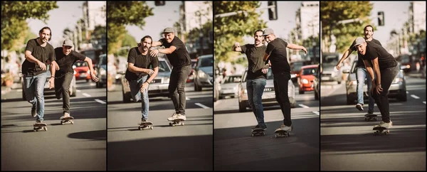 Dwóch przyjaciół skaterzy jazda skate sekwencji. Free ride skate — Zdjęcie stockowe