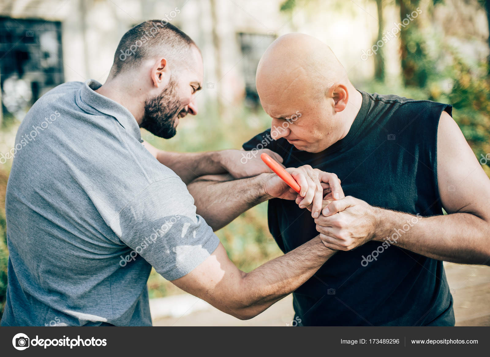 Self Defense Disarming Technique Against Threat And Knife Attack Stock Photo By C Guruxox