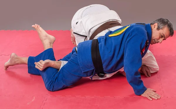 Brazil jiu jitsu edzés. Ágyas és földi lock technika — Stock Fotó