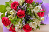 Картина, постер, плакат, фотообои "bouquet with roses background, close up", артикул 372310434