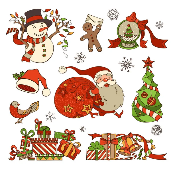 Set Kerst decoraties doodles — Stockvector
