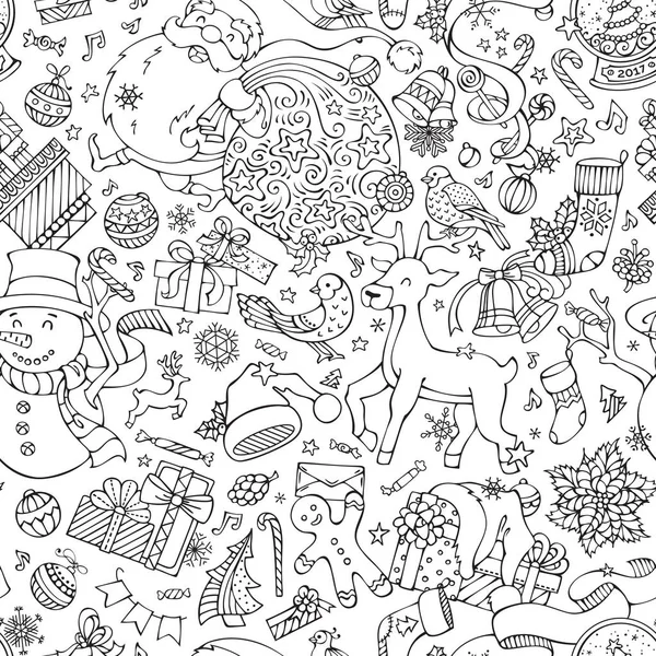 Vector doodles Merry Christmas seamless pattern. — Stock Vector