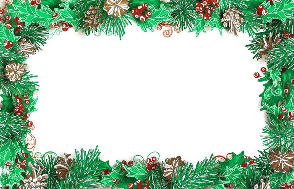 Christmas decorative pine frame — Stock Vector