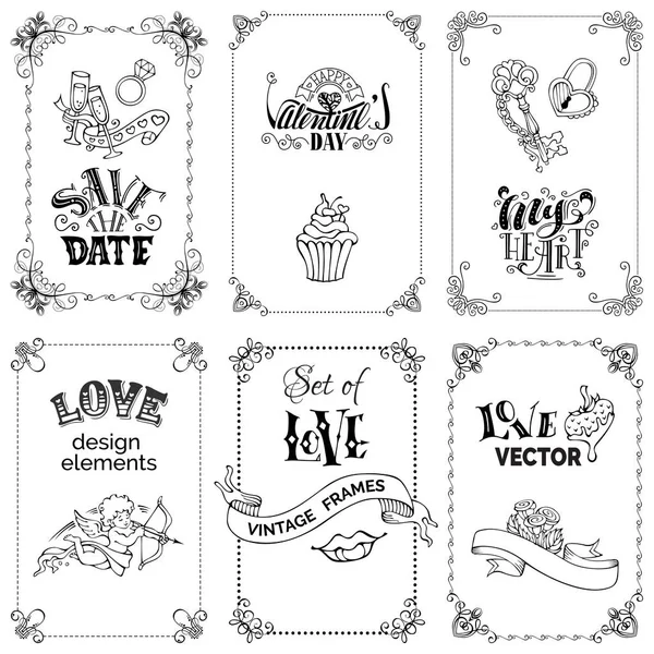 Conjunto de tarjetas de felicitación del Día de San Valentín — Vector de stock