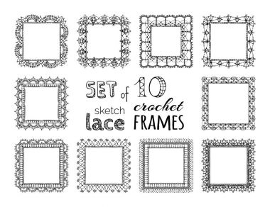 set of lace crochet square frames. clipart