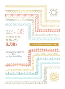  set of  lace crochet seamless brushes. clipart