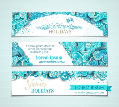  Yaz gökyüzü yatay afiş kümesi.