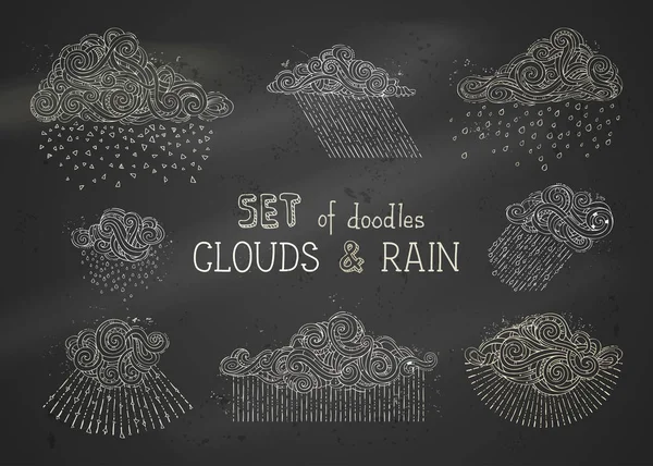 Set of chalk rain clouds. — Stock Vector