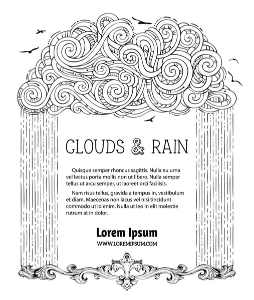 Doodles regn moln bakgrund. — Stock vektor