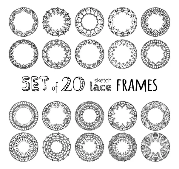 Set of lace crochet round frames. — Stock Vector