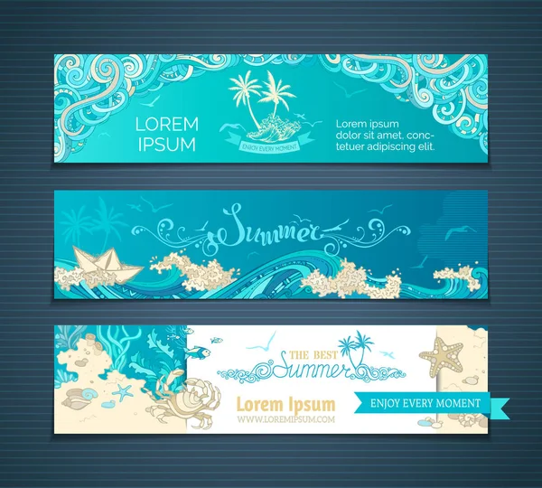 Set di banner orizzontali mare . — Vettoriale Stock