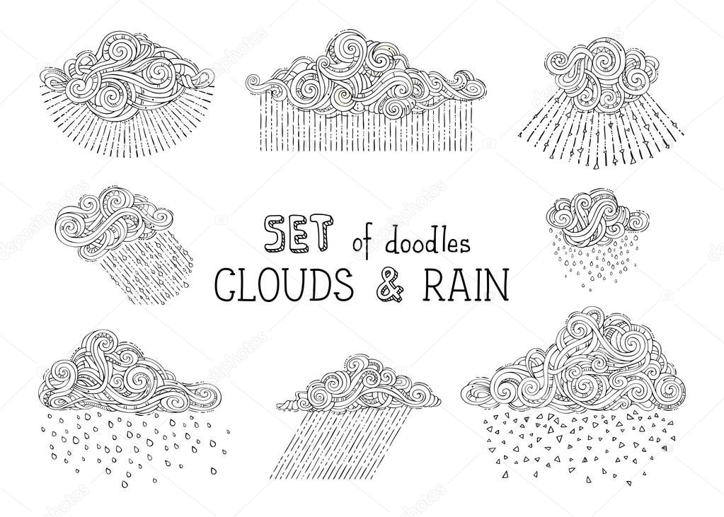 set of clouds and rain drops.
