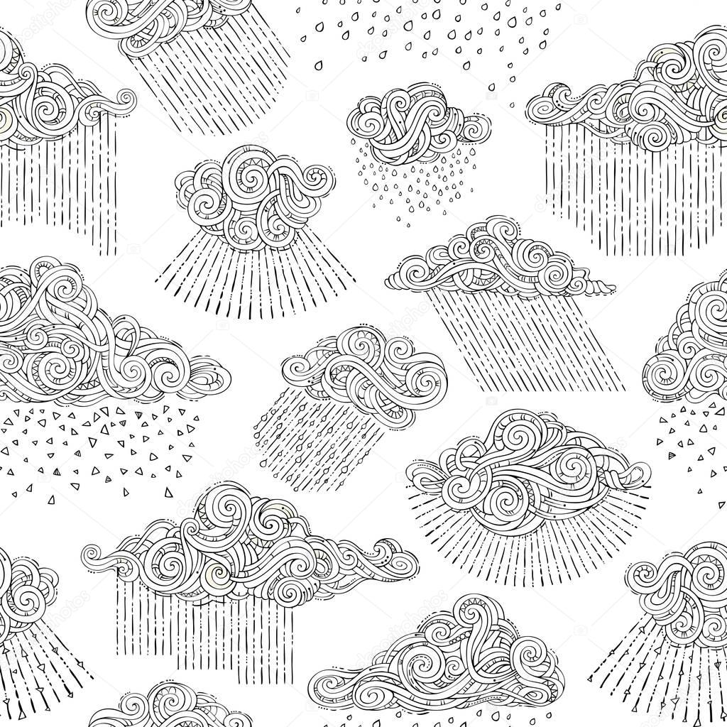 seamless doodles rainy pattern.