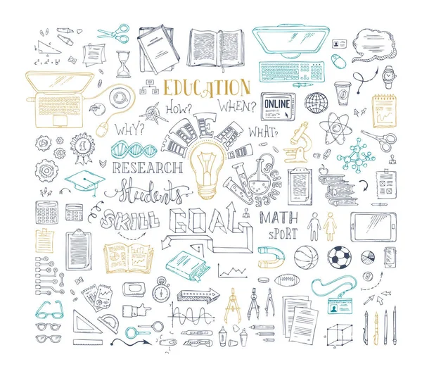 Conjunto vectorial de elementos e iconos de educación esbozados . — Archivo Imágenes Vectoriales