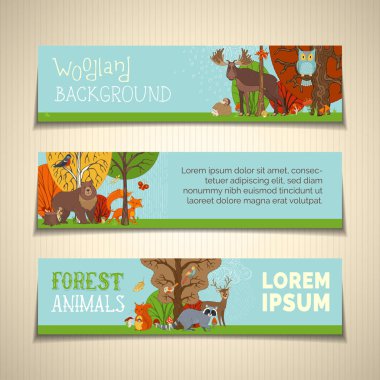 Yatay ormanlık afiş kümesi.