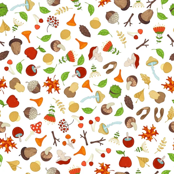 Patrón de otoño de bosques sin costura . — Vector de stock