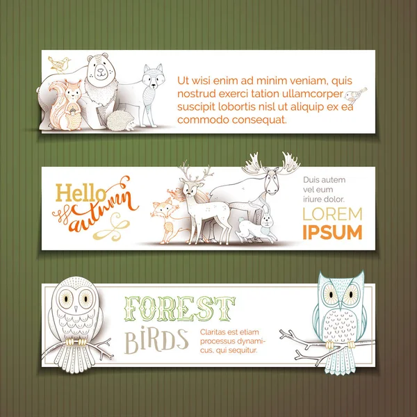 Horizontal animal banners set. — Stock Vector