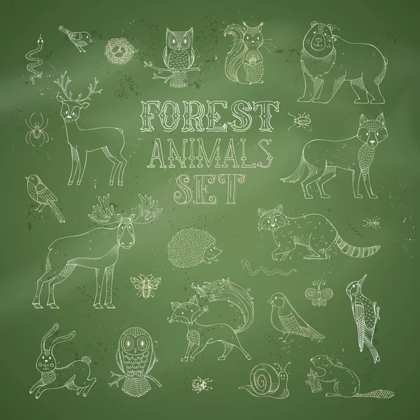 Ensemble d'animaux de la forêt de craie — Image vectorielle