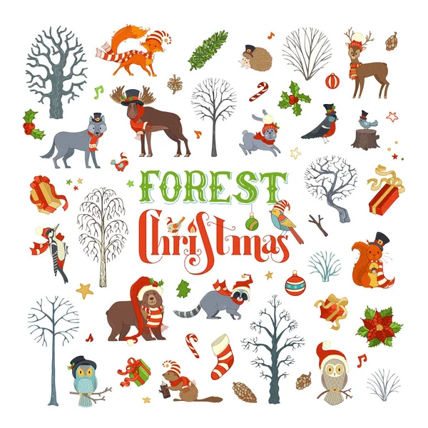 Ensemble de Noël forêt — Image vectorielle