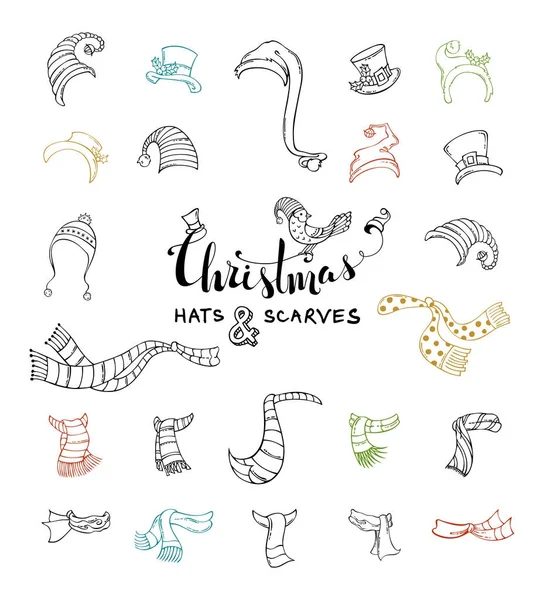 Set di cappelli e sciarpe natalizie . — Vettoriale Stock