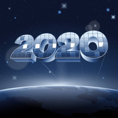 Dünya gezegeninin üstündeki uzayda 2020 numaralı ayna rakamı.