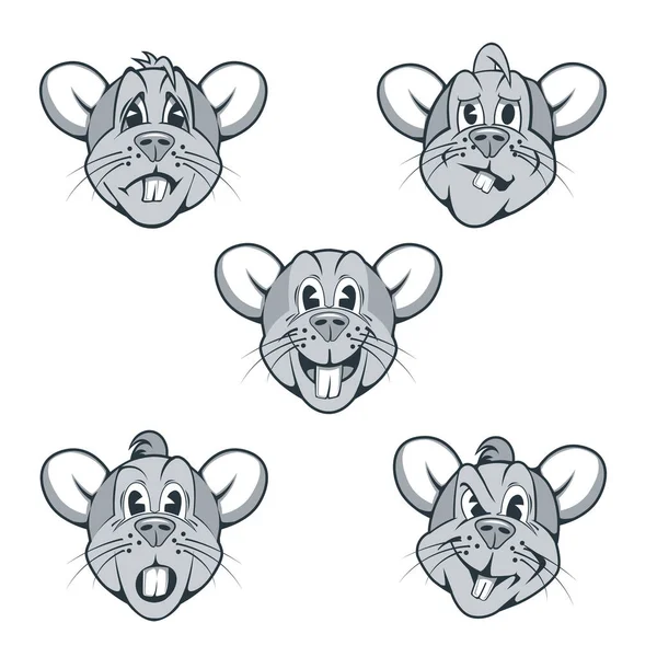 Set karakter kartun tikus dengan ekspresi wajah yang berbeda . - Stok Vektor