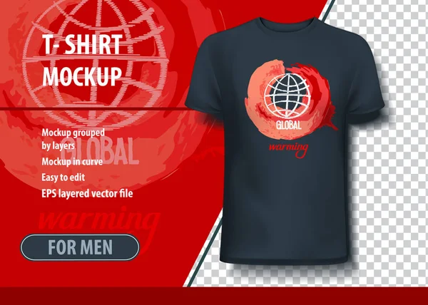 Μακέτα t-shirt πρότυπο με αφηρημένη απεικόνιση της υπερθέρμανσης του πλανήτη. Επεξεργάσιμη διάταξη διανύσματος. — Διανυσματικό Αρχείο