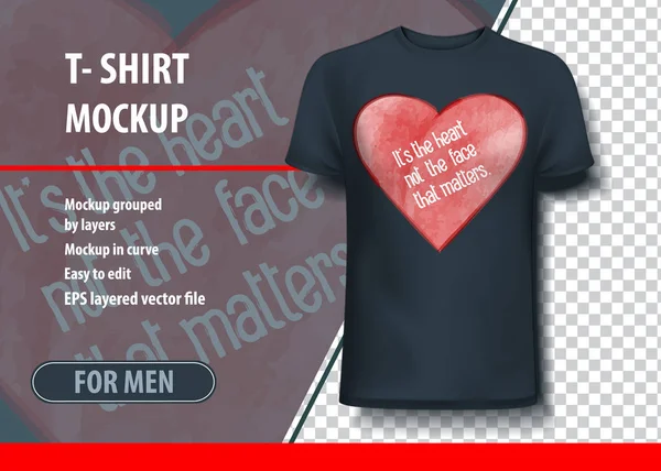 Camiseta maqueta de plantilla con corazón e inscripción. Diseño vectorial editable . — Vector de stock
